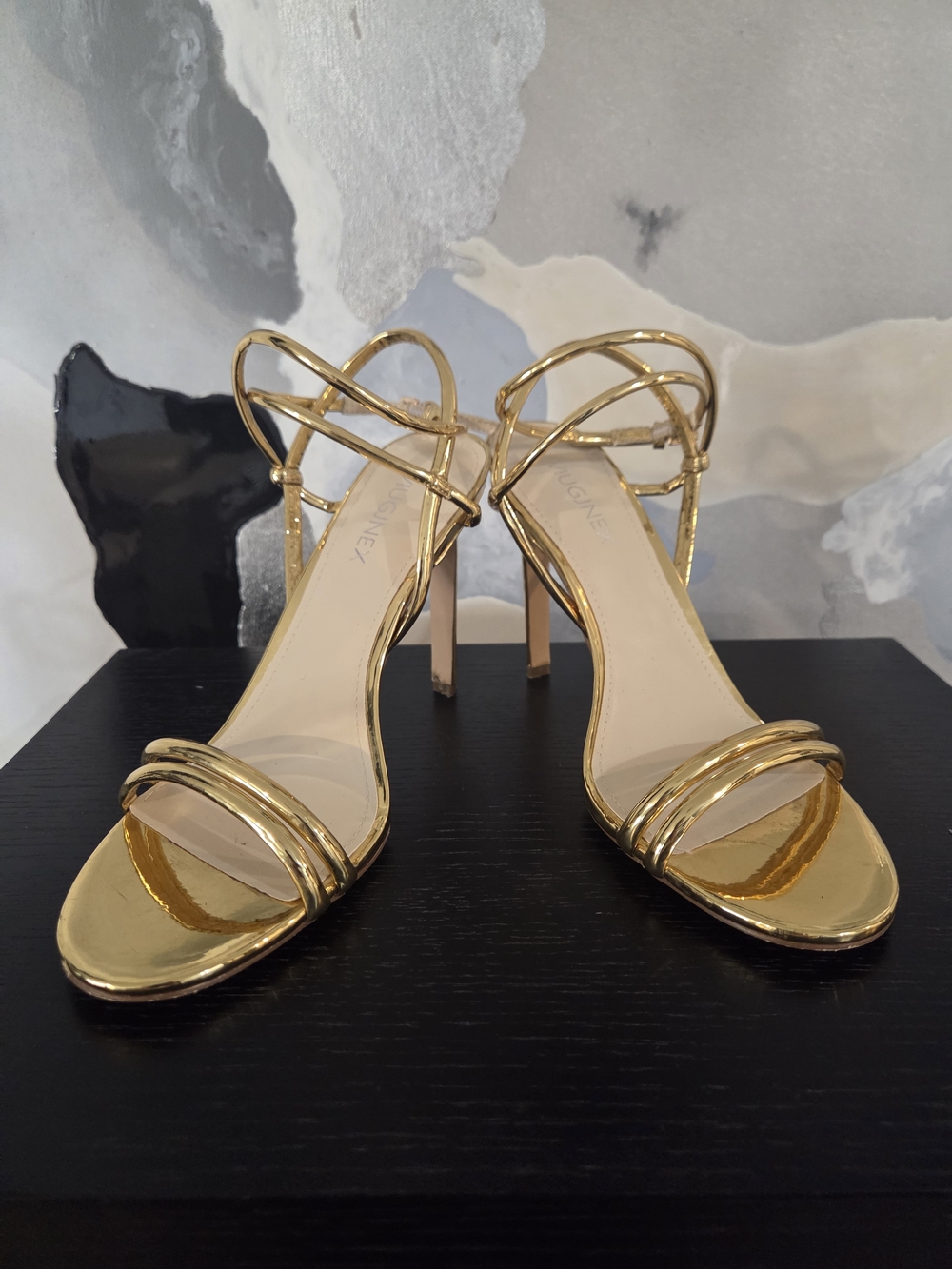 Gold Strappy High Heel Sandals - Women